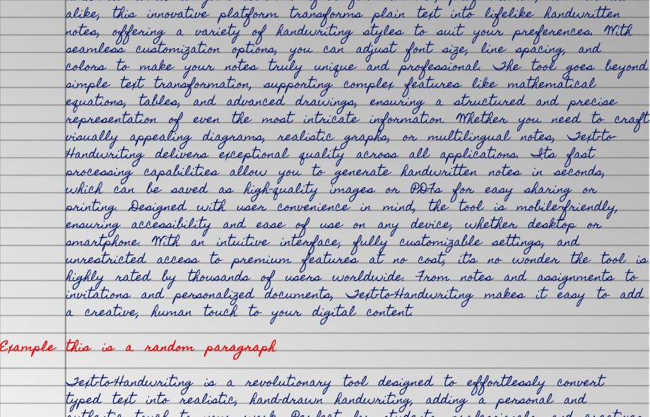 This image showcases the user interface of a text-to-handwriting converter tool. It displays a text input area where users can type or paste their content, and a preview section where the typed text is transformed into a realistic handwritten style.